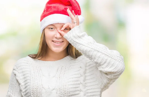 Mooie Kaukasische Jongedame Kerstmuts Dragen Geïsoleerde Achtergrond Doen Gebaar Met — Stockfoto