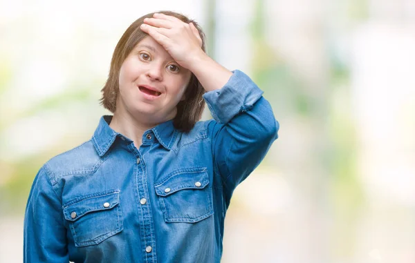 Young Adult Woman Syndrome Isolated Background Surprised Hand Head Mistake — Stock Photo, Image