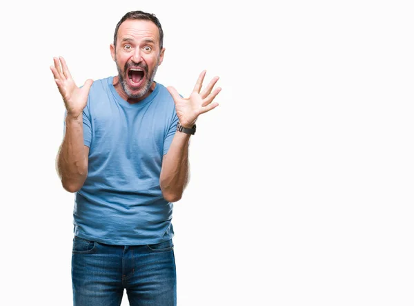 Middle Age Hoary Senior Man Isolated Background Celebrating Crazy Amazed — Stock Photo, Image