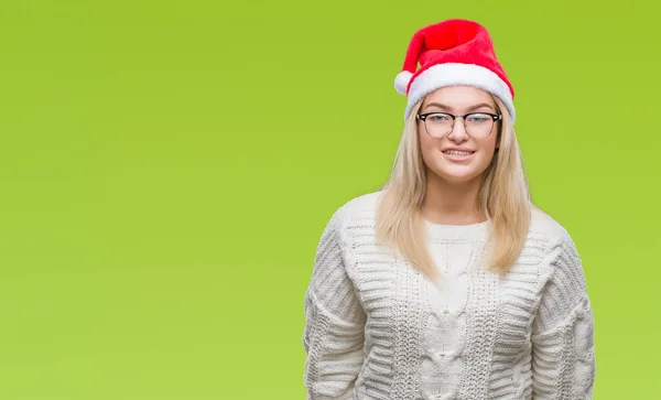 Mulher Caucasiana Jovem Usando Chapéu Natal Sobre Fundo Isolado Com — Fotografia de Stock