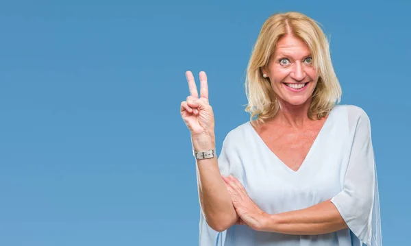 Middle Age Blonde Business Woman Isolated Background Smiling Happy Face — Stock Photo, Image