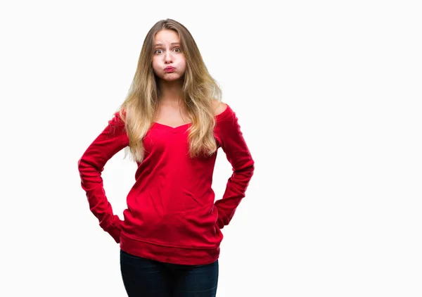 Giovane Bella Donna Bionda Che Indossa Maglione Rosso Sfondo Isolato — Foto Stock