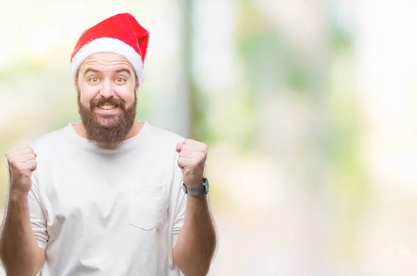 Young Caucasian Hipster Man Wearing Christmas Hat Isolated Background Celebrating — Stock Photo, Image