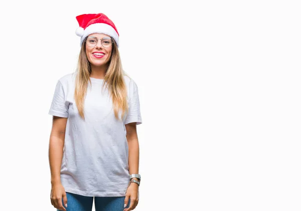 Jeune Belle Femme Portant Chapeau Noël Sur Fond Isolé Avec — Photo