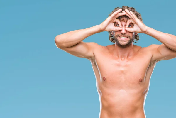 Handsome Hispanic Model Man Sexy Shirtless Isolated Background Doing Gesture — Stock Photo, Image