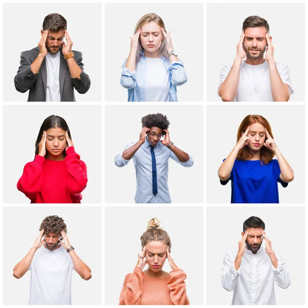 Collage Van Groep Jongeren Vrouw Mannen Geïsoleerd Achtergrond Met Hand — Stockfoto