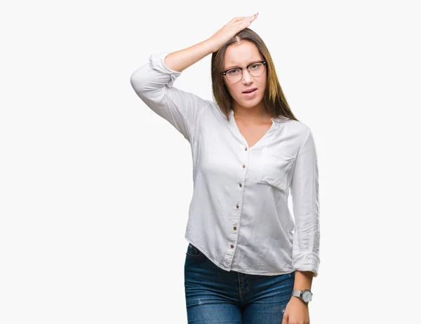 Joven Caucásica Hermosa Mujer Negocios Con Gafas Sobre Fondo Aislado — Foto de Stock