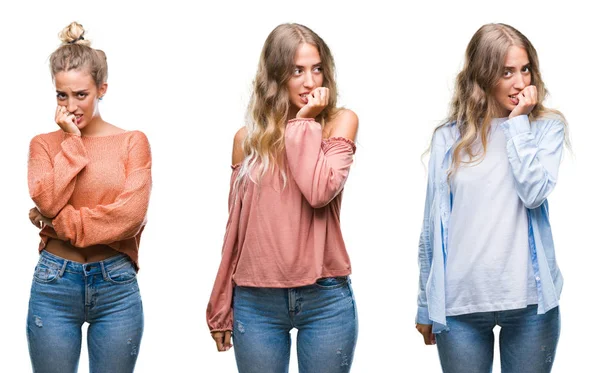 Jonge Mooie Jonge Vrouw Dragen Casual Kijkt Witte Geïsoleerde Achtergrond — Stockfoto