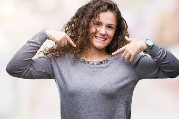 Beautiful Brunette Curly Hair Young Girl Wearing Sweater Isolated Background — Stock Photo, Image