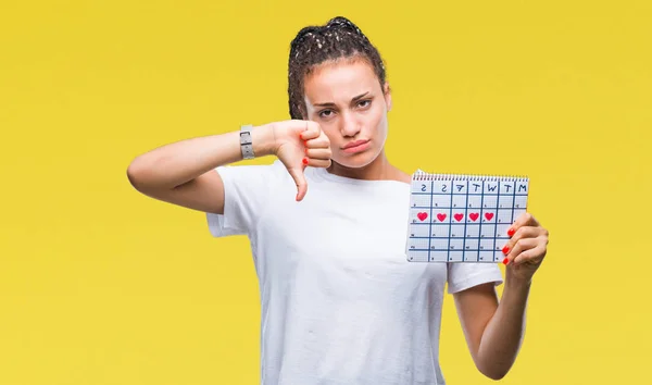 Jonge Gevlochten Hair Afrikaans Amerikaans Meisje Houdt Van Menstruatie Kalender — Stockfoto