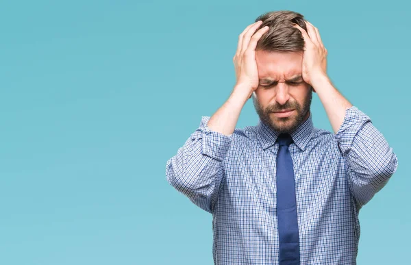 Jonge Knappe Zakenman Geïsoleerde Achtergrond Lijden Hoofdpijn Wanhopig Benadrukt Omdat — Stockfoto