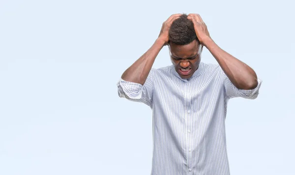 Young African American Man Isolated Background Suffering Headache Desperate Stressed — Stock Photo, Image