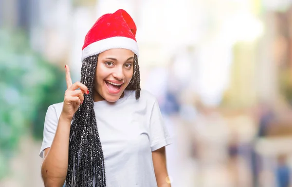 Jovem Trançado Cabelo Afro Americano Menina Vestindo Chapéu Natal Sobre — Fotografia de Stock