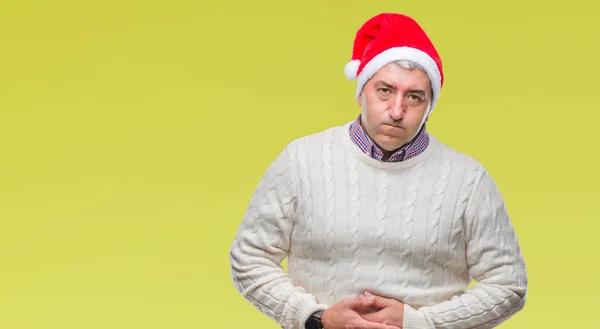 Hombre Mayor Guapo Con Sombrero Navidad Sobre Fondo Aislado Con — Foto de Stock