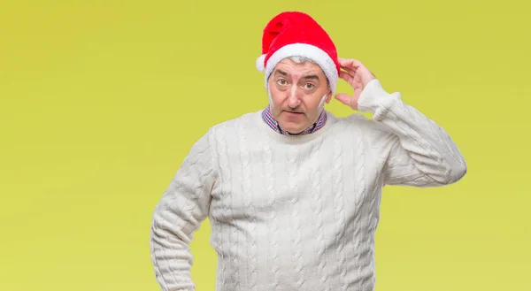 Bell Uomo Anziano Che Indossa Cappello Natale Sfondo Isolato Confondere — Foto Stock