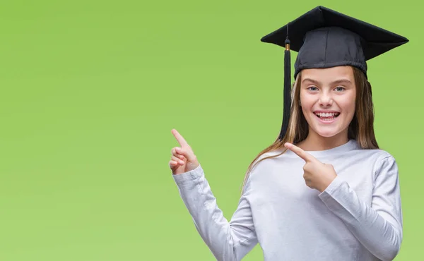 Mooi Meisje Dragen Afgestudeerde Glb Geïsoleerde Achtergrond Glimlachen Kijken Naar — Stockfoto