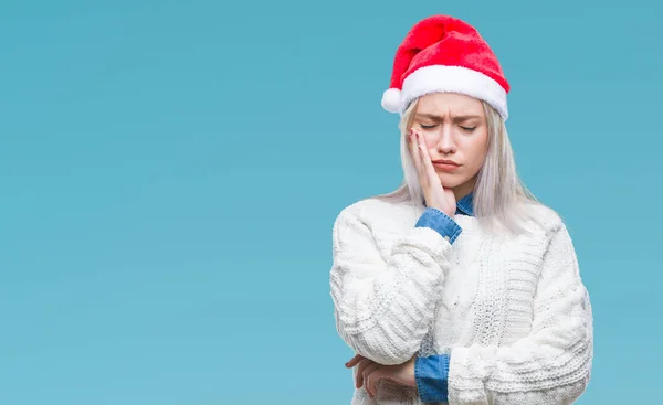 Unga Blonda Kvinnan Bär Jul Hatt Över Isolerade Bakgrund Tänkande — Stockfoto