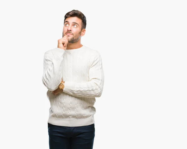 Joven Hombre Guapo Con Suéter Invierno Sobre Fondo Aislado Con — Foto de Stock