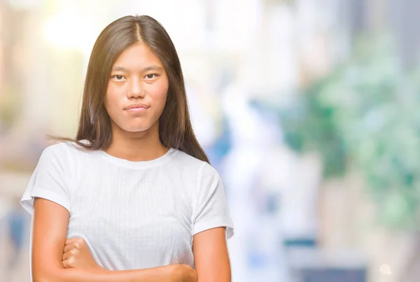 Jovem Mulher Asiática Sobre Fundo Isolado Pensando Parecendo Cansado Entediado — Fotografia de Stock