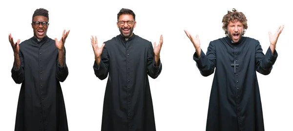 Collage Hombres Sacerdotes Cristianos Sobre Fondo Aislado Celebrando Locos Locos —  Fotos de Stock