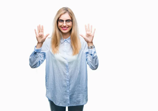 Joven Mujer Negocios Rubia Hermosa Con Gafas Sobre Fondo Aislado — Foto de Stock