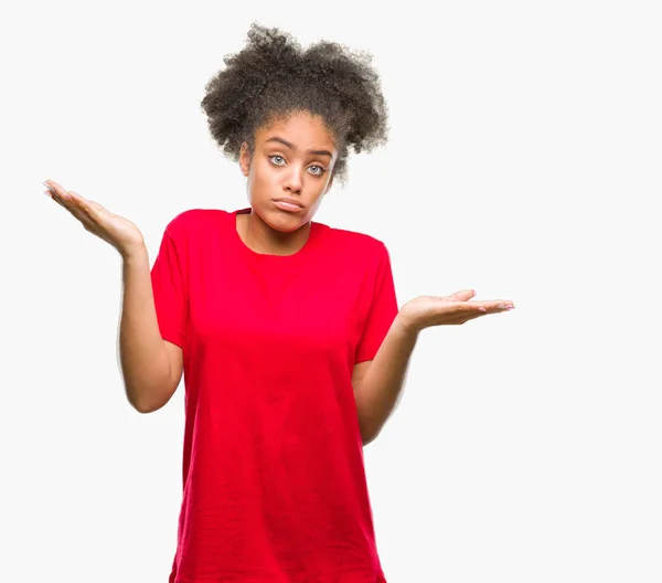 Jonge Afro Amerikaanse Vrouw Geïsoleerde Achtergrond Clueless Verward Expressie Met — Stockfoto