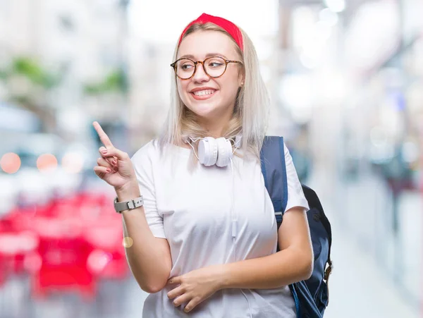 Ung Blond Student Kvinna Som Bär Glasögon Och Ryggsäck Över — Stockfoto