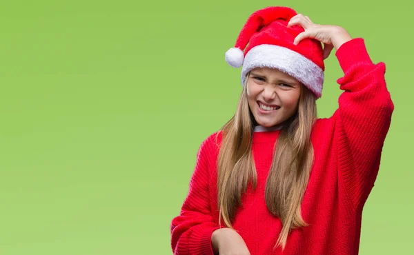 Menina Bonita Nova Vestindo Chapéu Natal Sobre Fundo Isolado Confundir — Fotografia de Stock