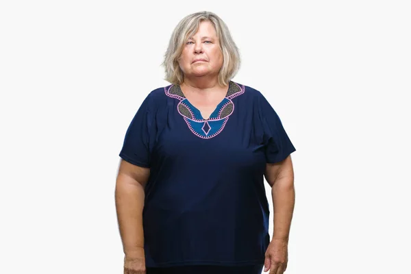 Senior Size Caucasian Woman Isolated Background Serious Expression Face Simple — Stock Photo, Image