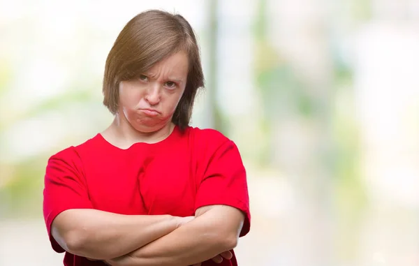 Mujer Adulta Joven Con Síndrome Sobre Fondo Aislado Escéptico Nervioso — Foto de Stock