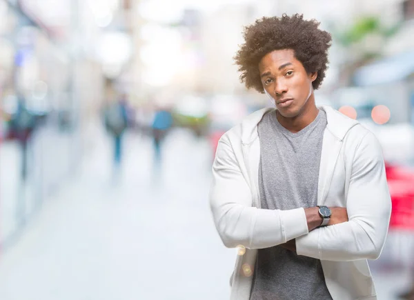 Afro Amerikaanse Man Dragen Sweatshirt Geïsoleerde Achtergrond Scepticus Nerveus Afkeurende — Stockfoto