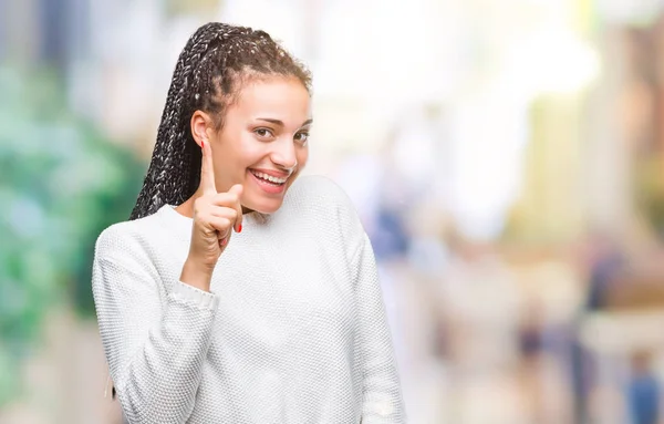 Young Gevlochten Haar Afrikaanse Amerikaans Meisje Dragen Winter Trui Geïsoleerde — Stockfoto