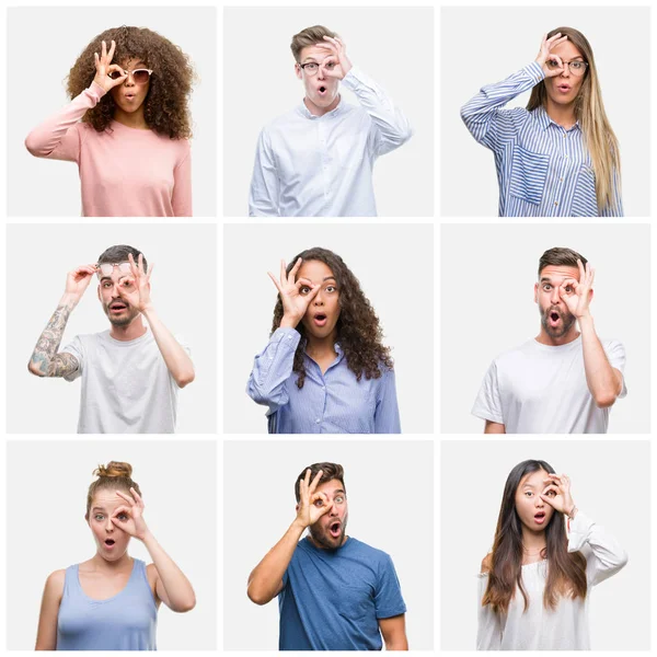 Collage Van Groep Jongeren Vrouw Mannen Witte Solated Achtergrond Doen — Stockfoto