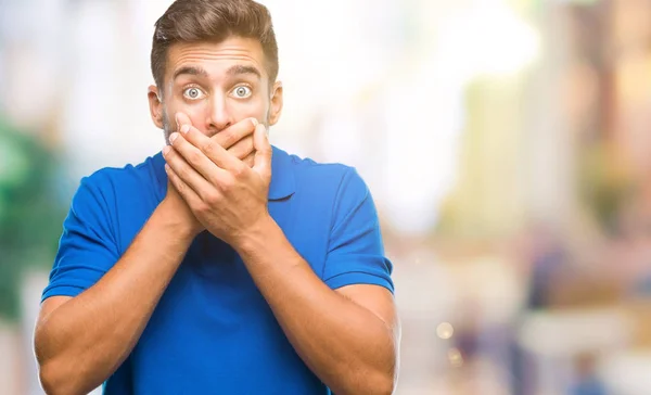 Young Handsome Man Isolated Background Shocked Covering Mouth Hands Mistake — Stock Photo, Image