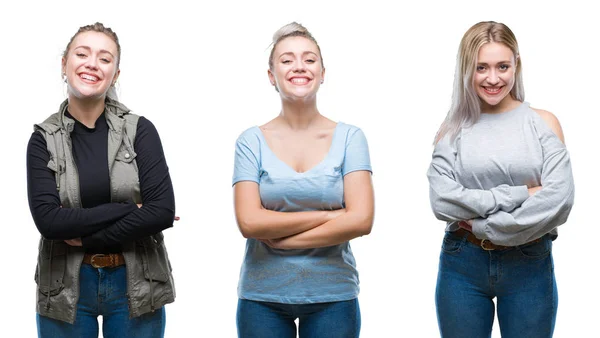 Collage Vacker Blond Ung Kvinna Över Isolerade Bakgrund Glada Ansikte — Stockfoto