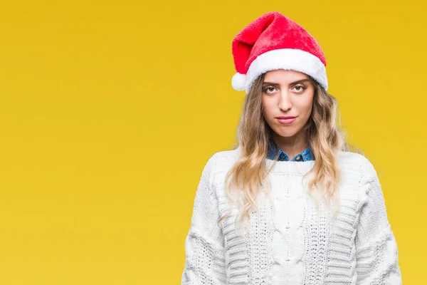 Linda Jovem Loira Vestindo Chapéu Natal Sobre Fundo Isolado Com — Fotografia de Stock