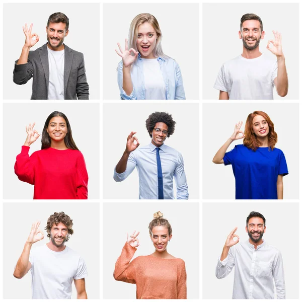 Collage Van Groep Jongeren Vrouw Mannen Geïsoleerde Achtergrond Glimlachend Positieve — Stockfoto