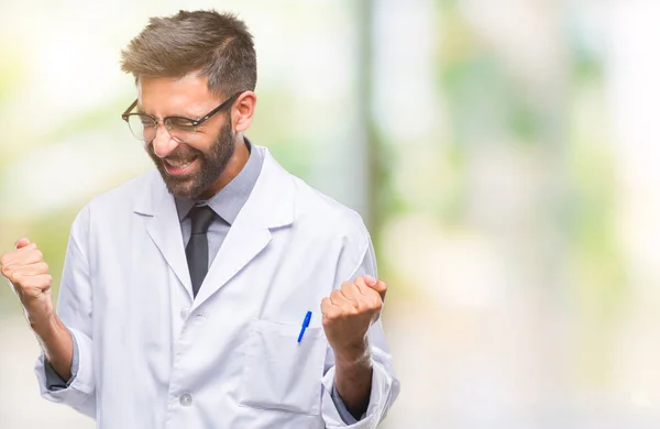 Adult Hispanic Scientist Doctor Man Wearing White Coat Isolated Background — Stock Photo, Image