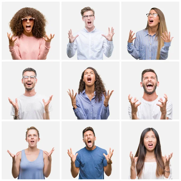 Collage Grupo Jóvenes Mujer Hombres Sobre Fondo Blanco Aislado Loco —  Fotos de Stock