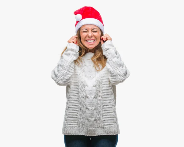 Mujer Hispana Mayor Mediana Edad Que Usa Sombrero Navidad Sobre —  Fotos de Stock