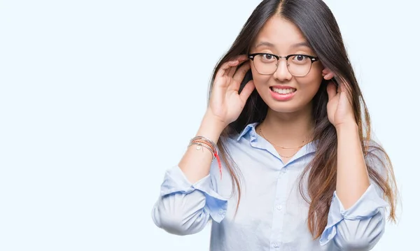 Jeune Femme Affaires Asiatique Portant Des Lunettes Sur Fond Isolé — Photo