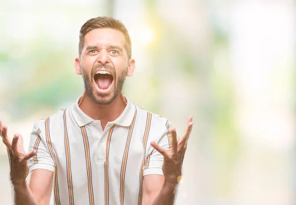Young Handsome Man Isolated Background Crazy Mad Shouting Yelling Aggressive — Stock Photo, Image