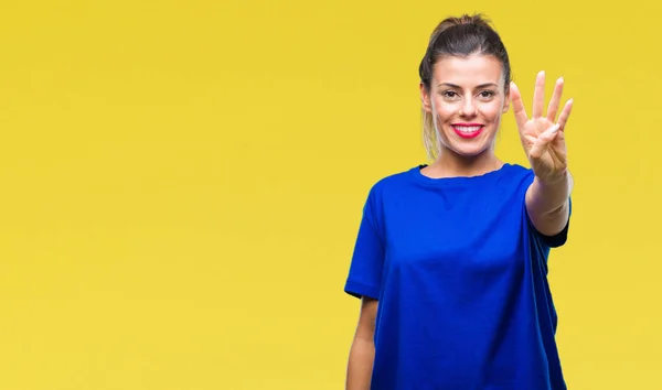 Jovem Bela Mulher Vestindo Casual Azul Shirt Sobre Isolado Fundo — Fotografia de Stock