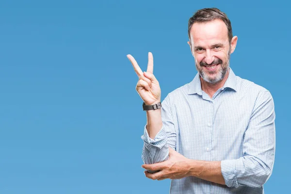 Homem Negócios Sênior Hoary Meia Idade Sobre Fundo Isolado Sorrindo — Fotografia de Stock