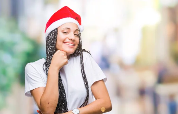 Jovem Trançado Cabelo Afro Americano Menina Vestindo Chapéu Natal Sobre — Fotografia de Stock