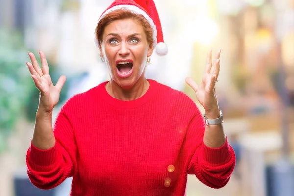 Atrractive Senior Caucasian Redhead Woman Wearing Christmas Hat Isolated Background — Stock Photo, Image