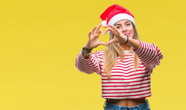 Joven Hermosa Mujer Con Sombrero Navidad Sobre Fondo Aislado Sonriendo —  Fotos de Stock