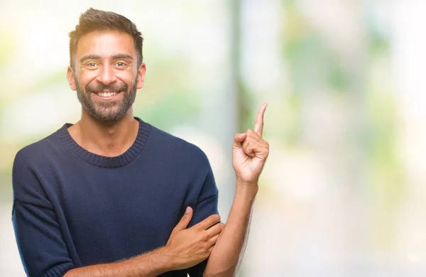 Adult Hispanic Man Isolated Background Big Smile Face Pointing Hand — Stock Photo, Image