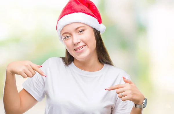 Jeune Belle Femme Caucasienne Portant Chapeau Noël Sur Fond Isolé — Photo