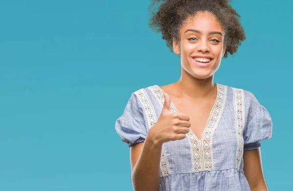 Young Afro American Woman Isolated Background Doing Happy Thumbs Gesture — Stock Photo, Image